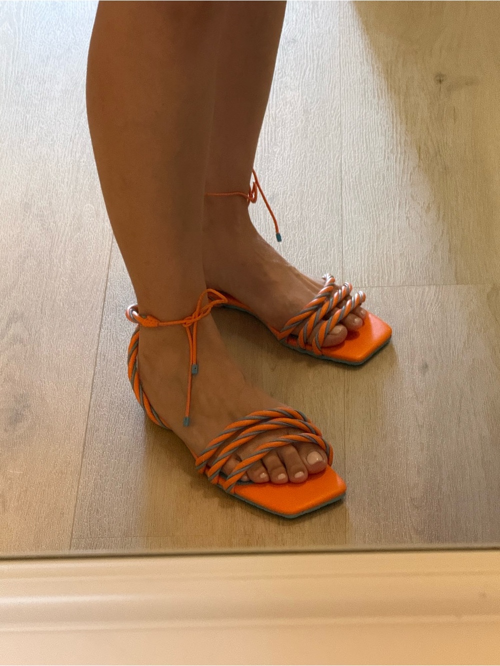 Braided Rope Ankle-Tie Sandals in Vibrant Orange